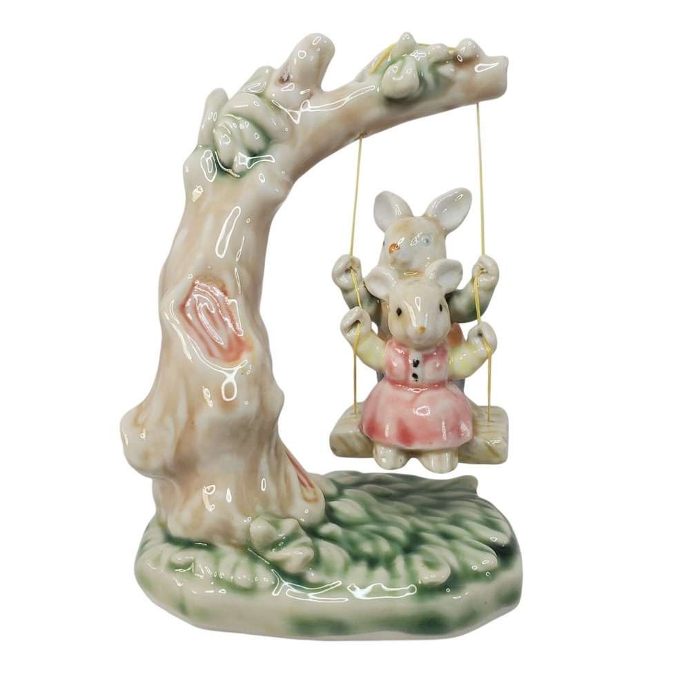 Tales of Bunny Hollow Ceramic Young Bunnies Tree Swing VTG 1993 Albert E Price